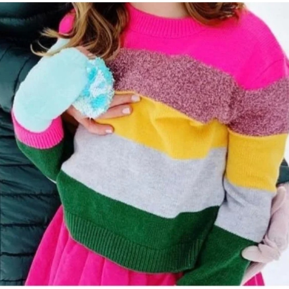 Mini Boden Girls Sparkle Multi Stripe Colorful Sweater. Size 8- 9 Y